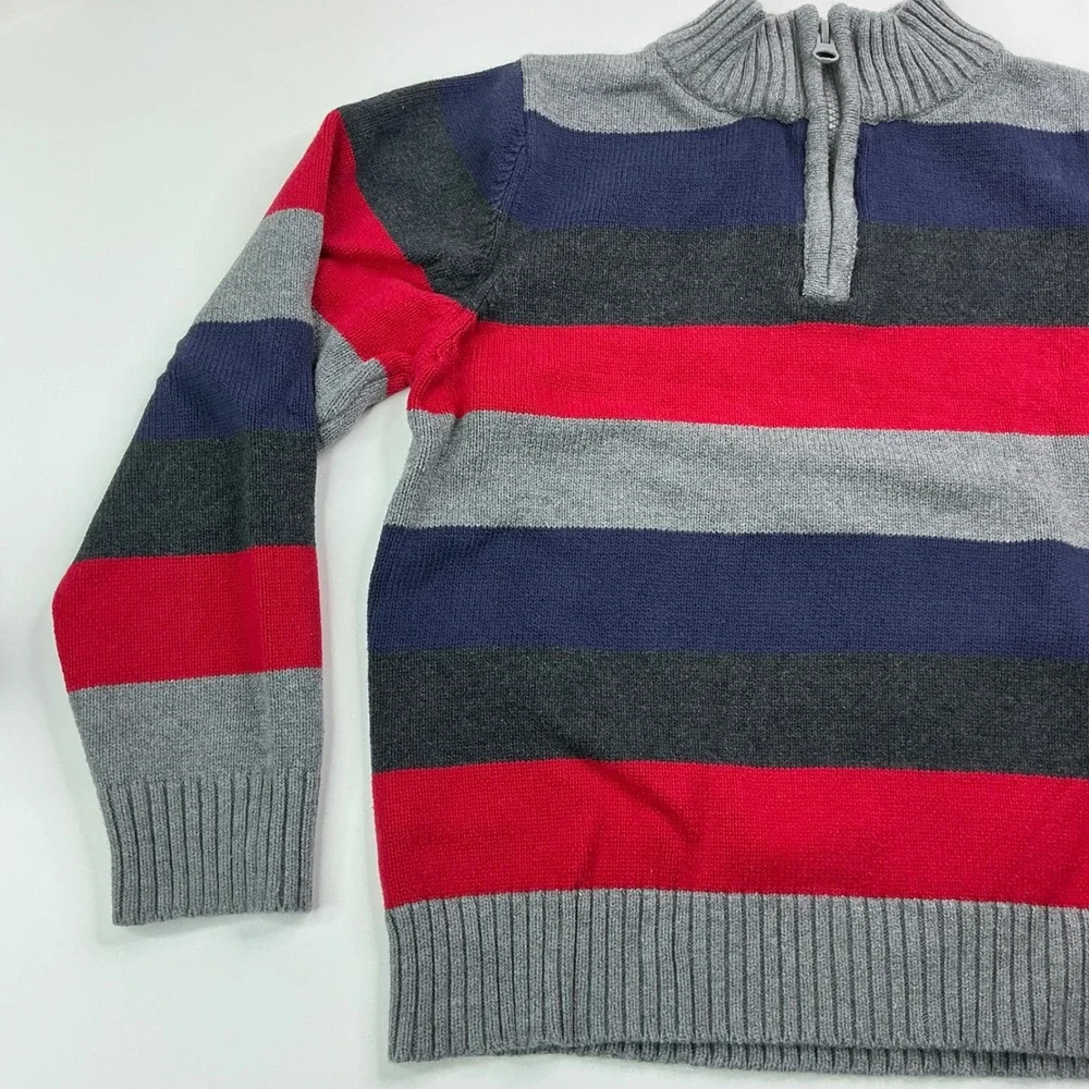 OshKosh Multi-Color Striped Quarter-Zip Sweater Kids Size 8 Cotton Knit Pullover